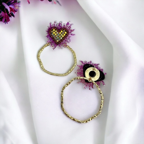 Heartfelt Glam: NWT Pink & Gold Beaded Heart Earrings for Love & Style! - Picture 3 of 6